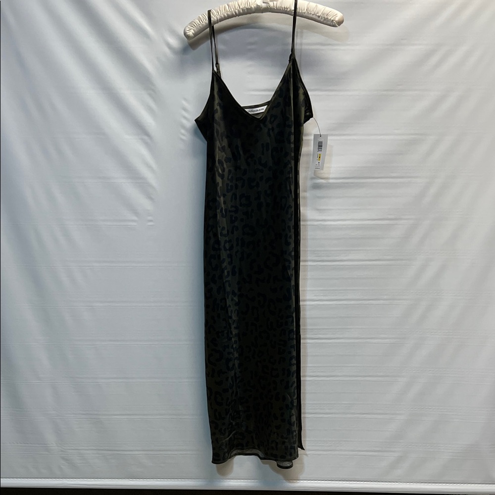 Calvin Klein Jeans Leopard Print Slip Dress Green Black NWT Medium